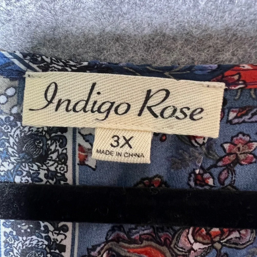 Indigo Rose‎ 3X Patchwork Dress Paisley Handkerchief Hem Blue Red Boho Peasant